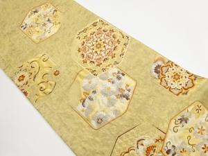 加納幸謹製　ふくれ織亀甲に華文・花唐草・菊模様織出し袋帯